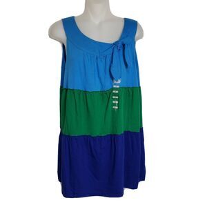 Studio Works Womens Medium Tank Top Tiered Layered Sleeveless Color Block Tie